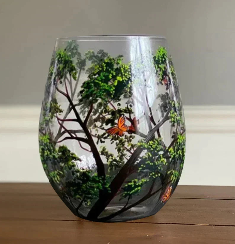 Unisex Vinglas Håndmalet Årstidstræ Design 6