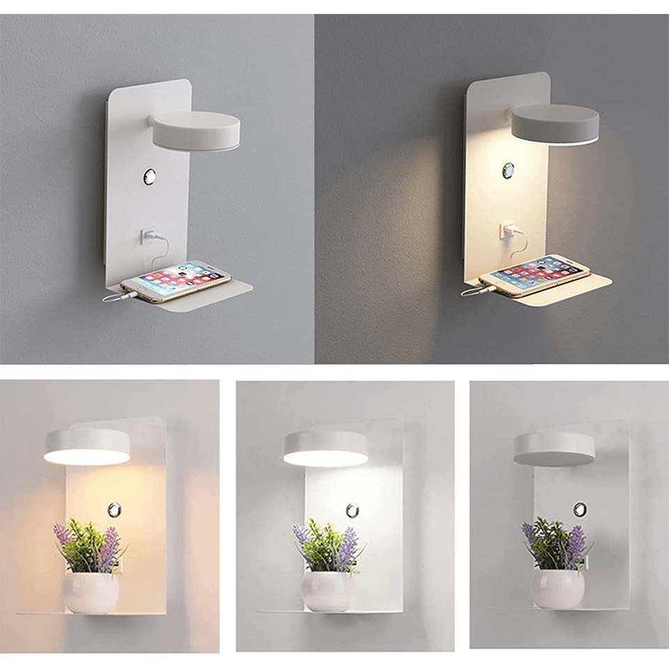 Væglampe Med Roterbart Design Til Stue - Justerbar Lysretning & USB Opladningsstation 4