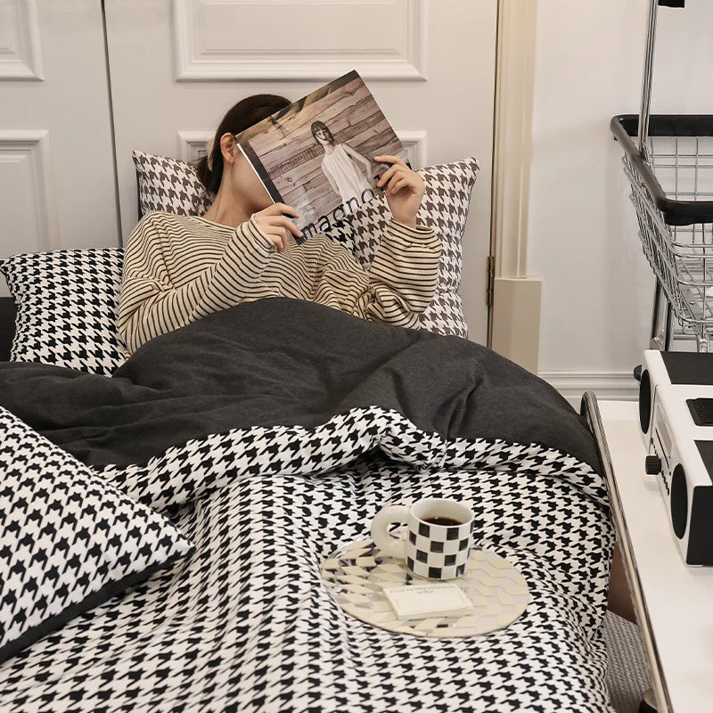 Vendbart Dynebetrækssæt med Houndstooth-mønster til Kvinder 0