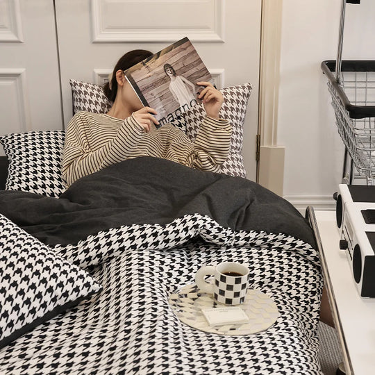 Vendbart Dynebetrækssæt med Houndstooth-mønster til Kvinder 0