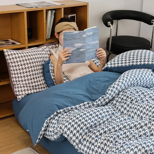 Vendbart Dynebetrækssæt med Houndstooth-mønster til Kvinder 1