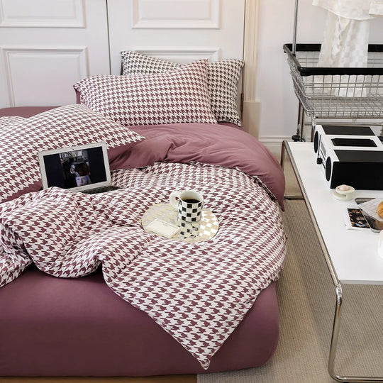 Vendbart Dynebetrækssæt med Houndstooth-mønster til Kvinder 2