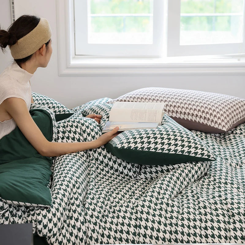 Vendbart Dynebetrækssæt med Houndstooth-mønster til Kvinder 4