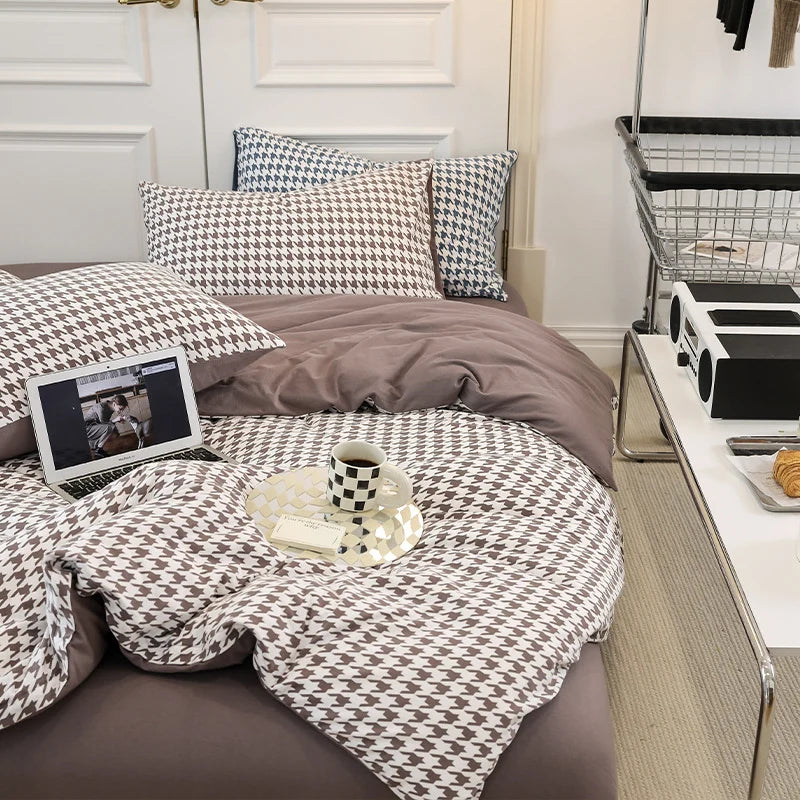 Vendbart Dynebetrækssæt med Houndstooth-mønster til Kvinder 9
