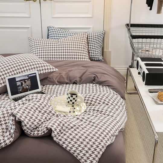 Vendbart Dynebetrækssæt med Houndstooth-mønster til Kvinder 9
