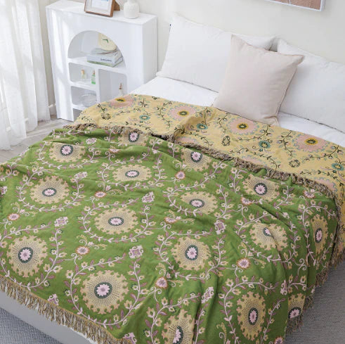 Vendt Tæppe med Fugle og Blomster Design 6