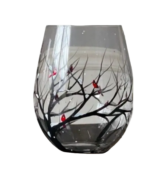 Vinglas med Håndmalet Design - Four Seasons Tree 0
