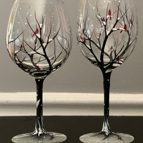 Vinglas med Håndmalet Design - Four Seasons Tree 2