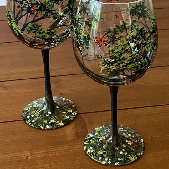 Vinglas med Håndmalet Design - Four Seasons Tree 4