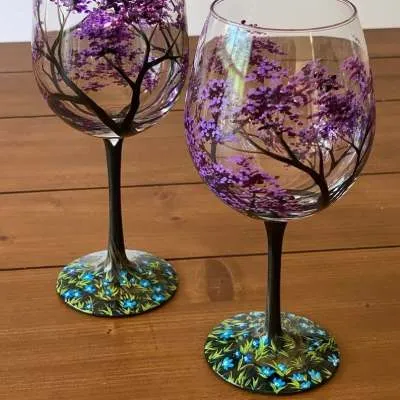 Vinglas med Håndmalet Design - Four Seasons Tree 6
