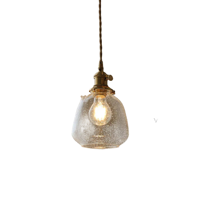 Vintage Hængelampe i Glas med Poleret Kobberfinish 0