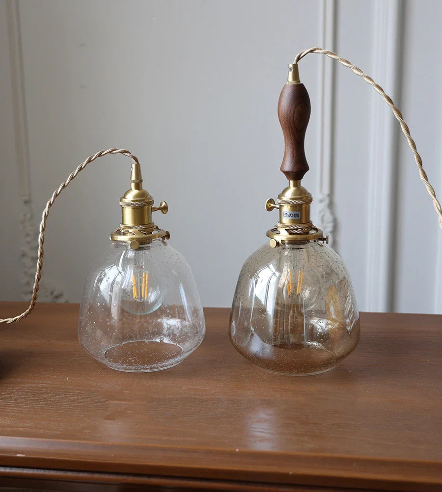 Vintage Hængelampe i Glas med Poleret Kobberfinish 5