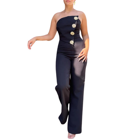 Asymmetrisk bandeau-stropløs jumpsuit