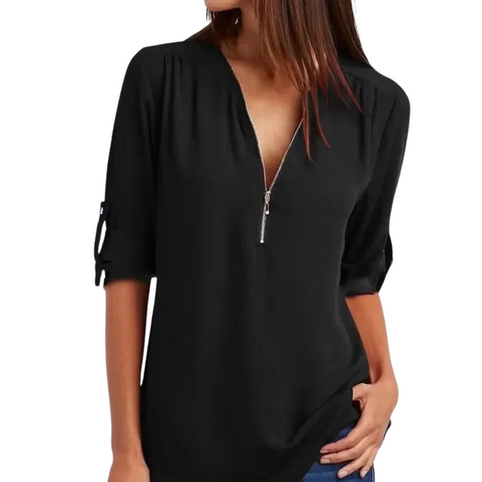 Chiffonbluse med dyb V-hals til kvinder