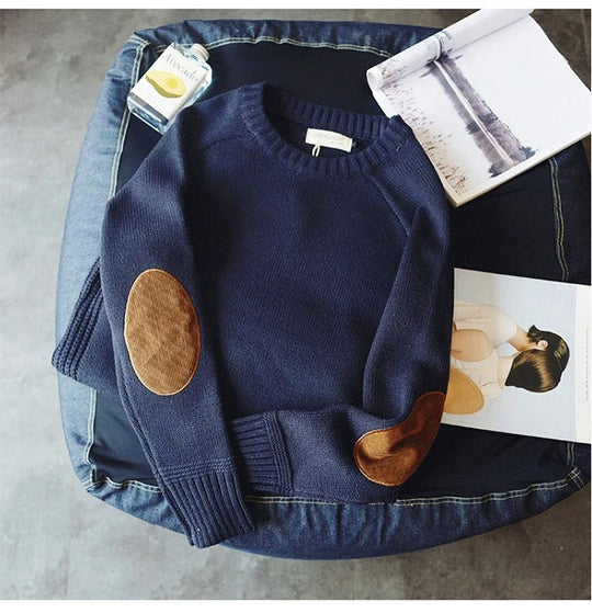 Oversized patch-strikket sweater til mænd