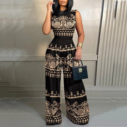 Jumpsuit med trykt slim talje til kvinder