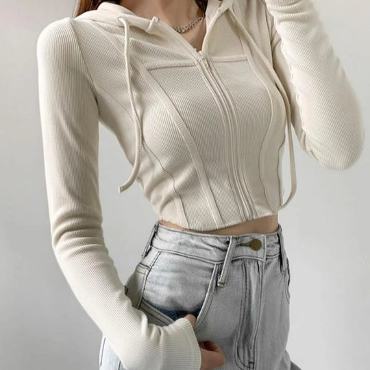 Zip Up Crop Fitted Hoodie til kvinder