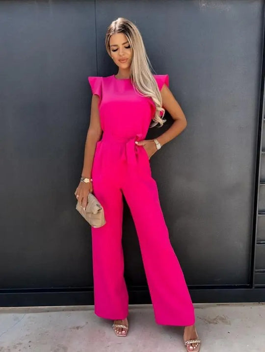 Flæseærmer binde-talje Jumpsuit med brede ben