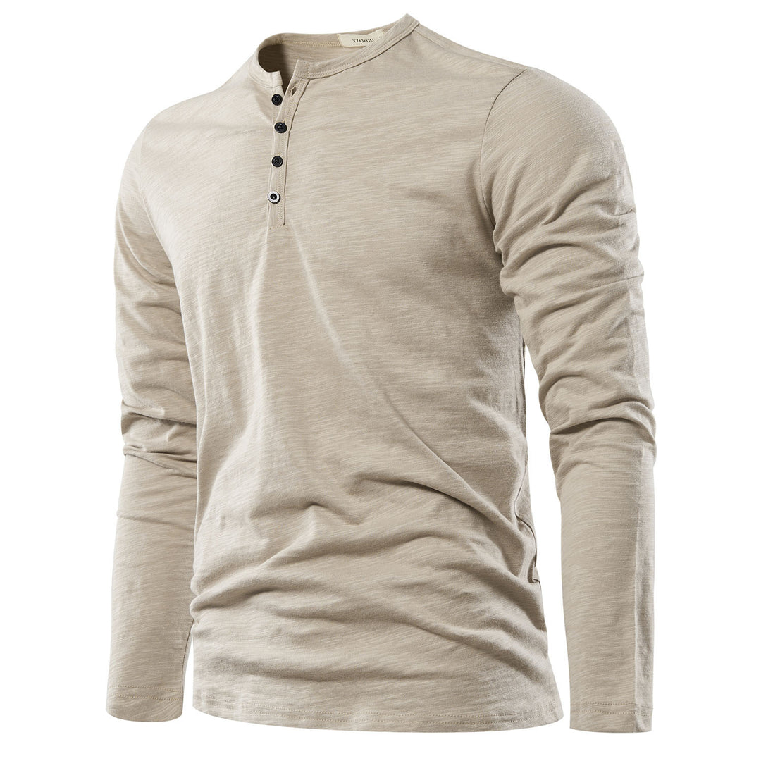 Langærmet T-shirt med Henley-hals til mænd