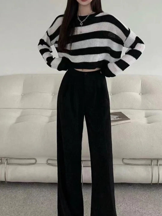 Vintage Oversized Cropped Sweater til kvinder