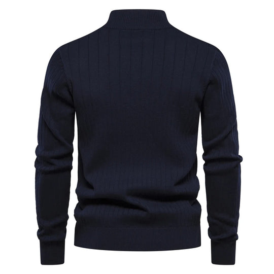 Strikket sweater med standkrave til mænd