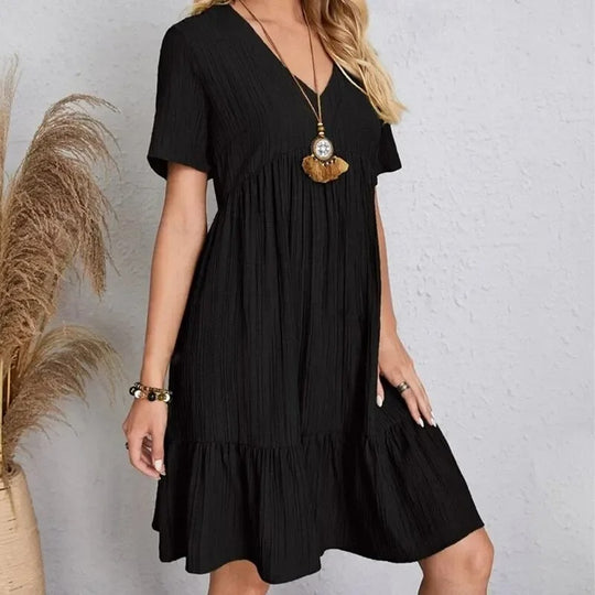 Dame V-hals Peplum Fit Flare Kjole
