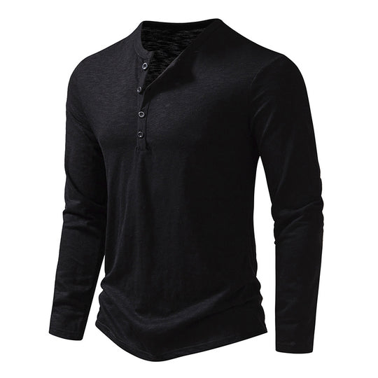 Langærmet T-shirt med Henley-hals til mænd