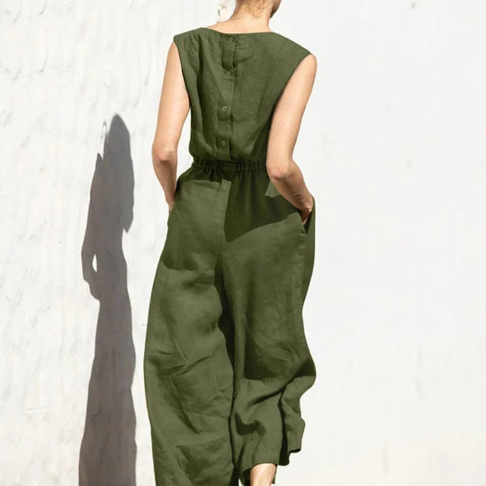 Jumpsuit med høj talje i bomuld og hør til kvinder