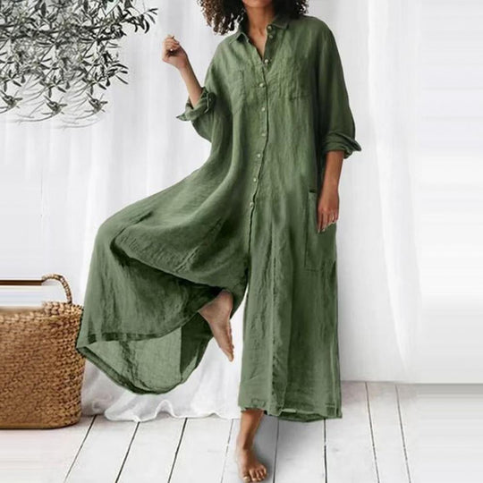 Overdimensioneret jumpsuit i bomuld og hør til kvinder