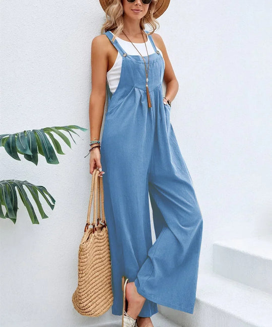 Baggy bib jumpsuit til kvinder med brede ben