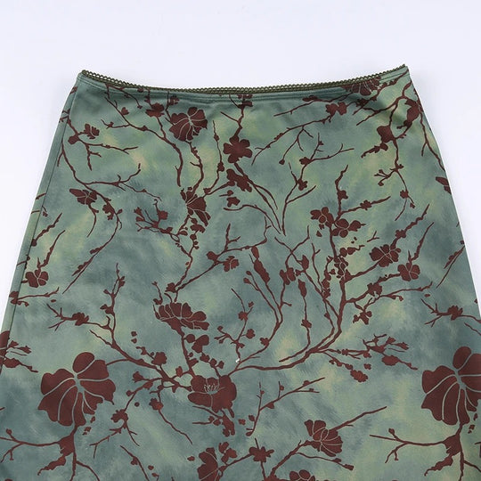 Vintage midi-nederdel med blomsterprint
