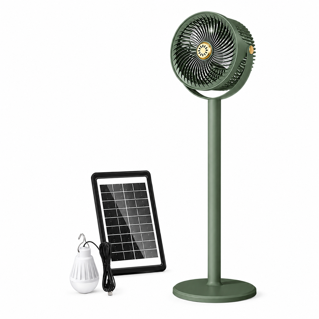 Standventilator Multifunktionel Med Solcelledrift og LED-lys