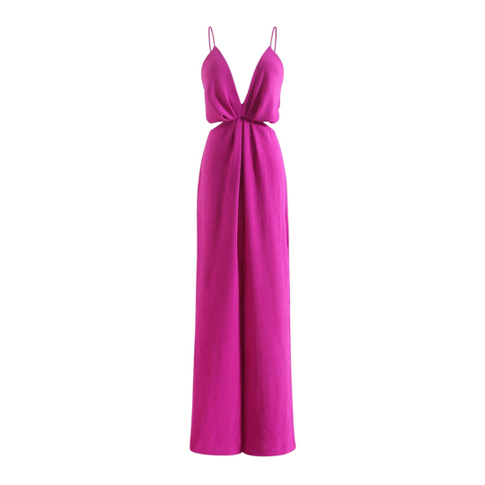 Udhulet plisseret jumpsuit med brede ben