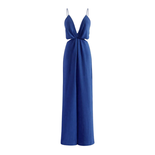 Udhulet plisseret jumpsuit med brede ben