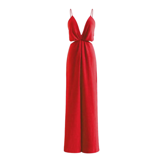 Udhulet plisseret jumpsuit med brede ben