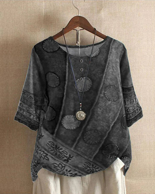 Kvinder Bluse Multifarvet Vintage Løs Fit Bomuld-3
