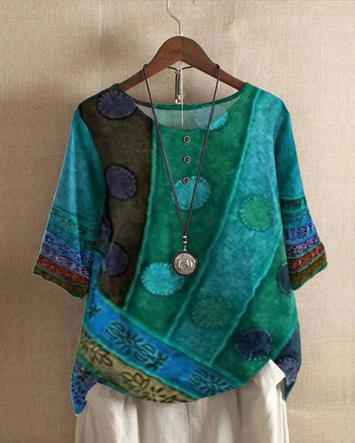 Kvinder Bluse Multifarvet Vintage Løs Fit Bomuld-1