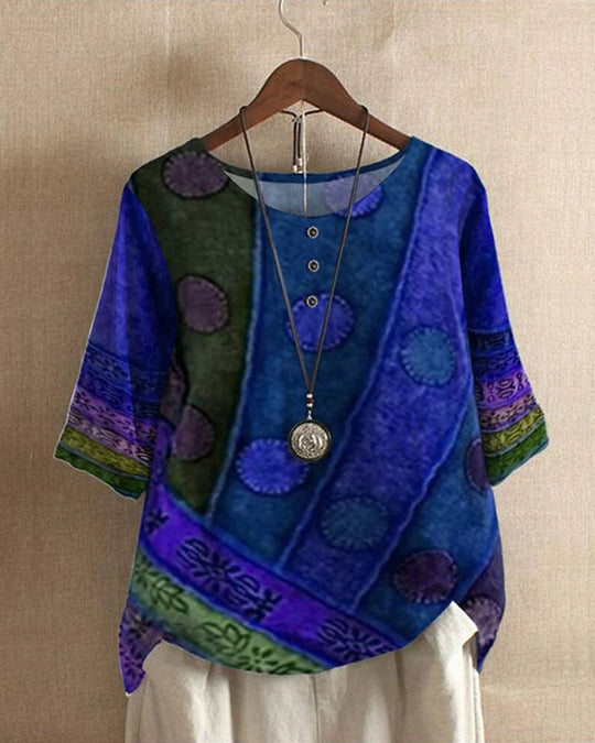 Kvinder Bluse Multifarvet Vintage Løs Fit Bomuld-4