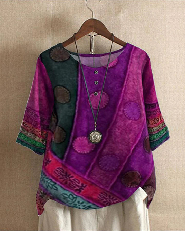 Kvinder Bluse Multifarvet Vintage Løs Fit Bomuld-2
