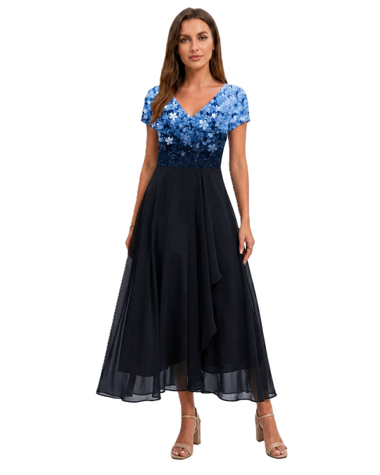 Kvinders Midi Kjole Blomstret Chiffon