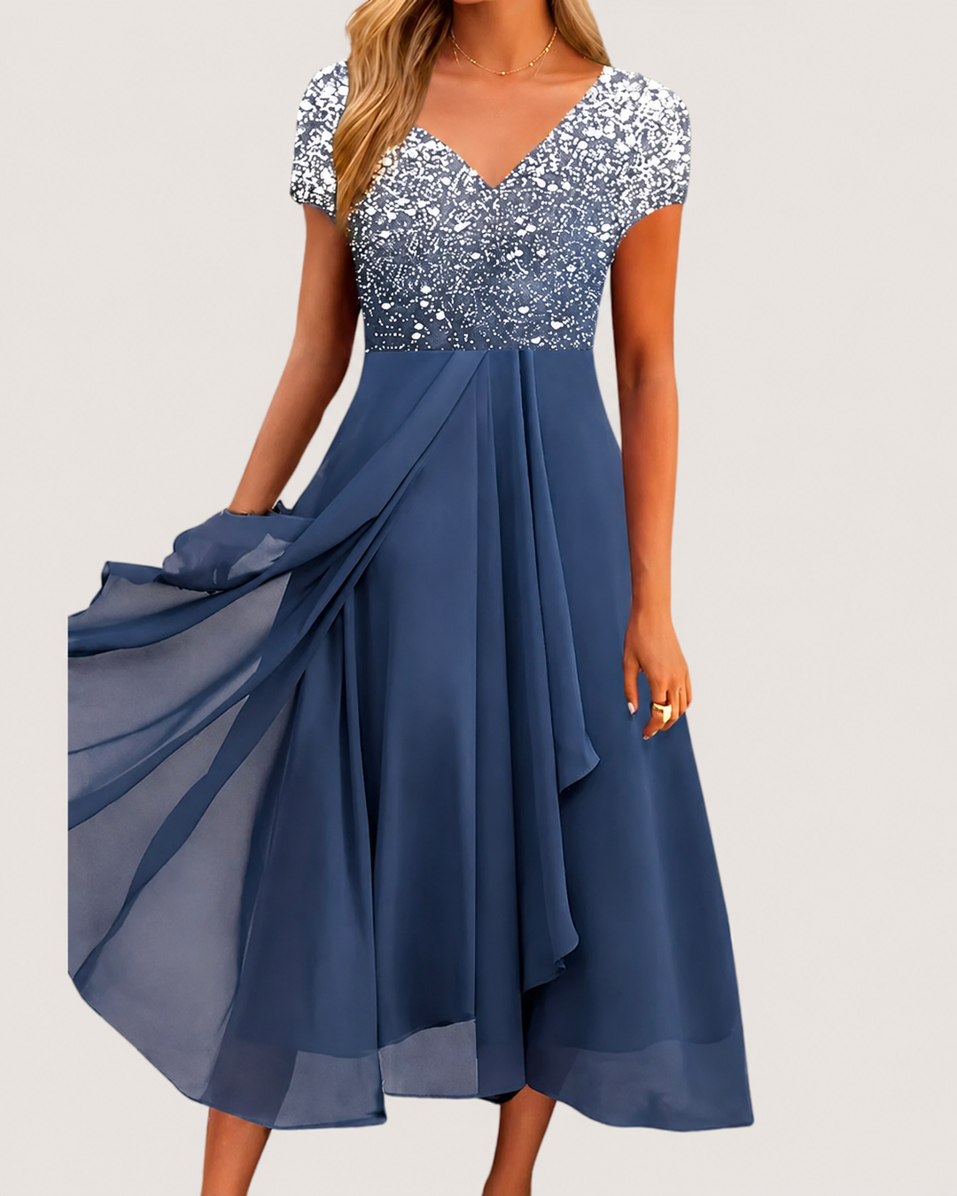 Kvinders Midi Kjole Blomstret Chiffon