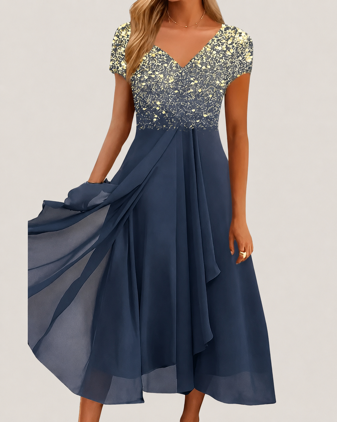 Kvinders Midi Kjole Blomstret Chiffon