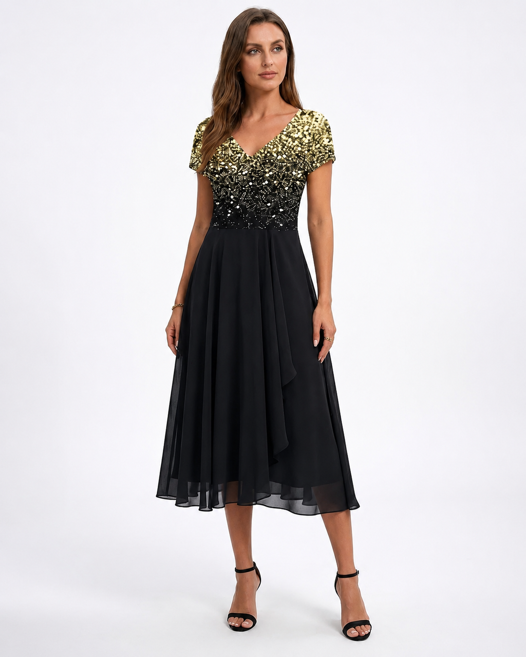 Kvinders Midi Kjole Blomstret Chiffon