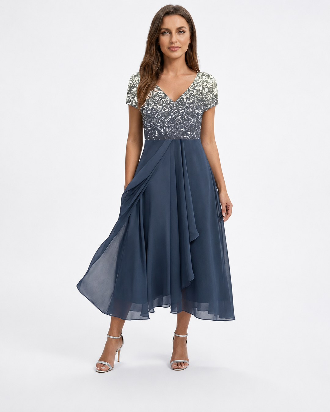 Kvinders Midi Kjole Blomstret Chiffon