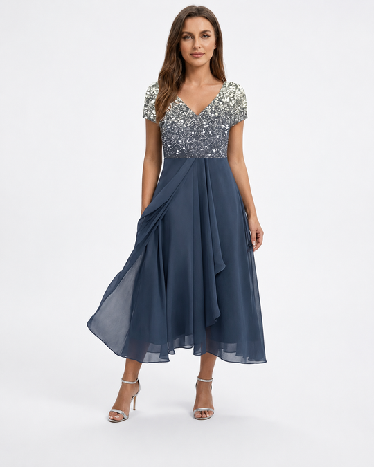 Kvinders Midi Kjole Blomstret Chiffon