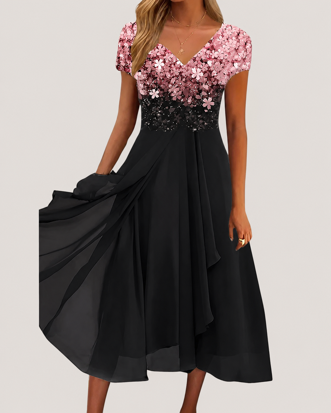 Kvinders Midi Kjole Blomstret Chiffon