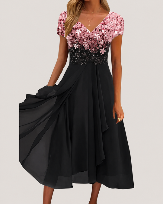 Kvinders Midi Kjole Blomstret Chiffon