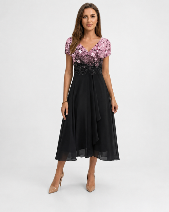 Kvinders Midi Kjole Blomstret Chiffon