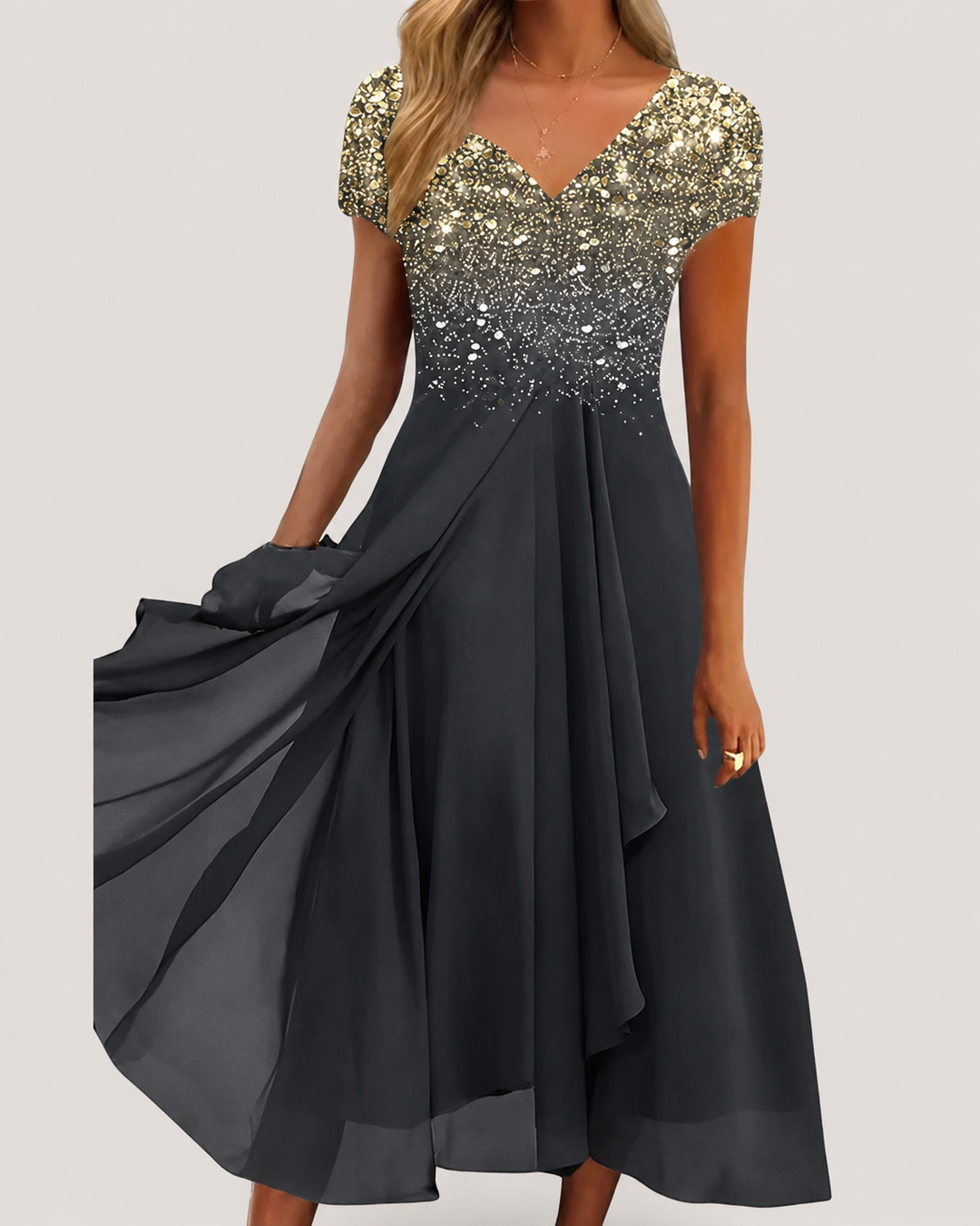 Kvinders Midi Kjole Blomstret Chiffon