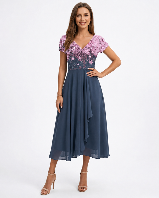Kvinders Midi Kjole Blomstret Chiffon